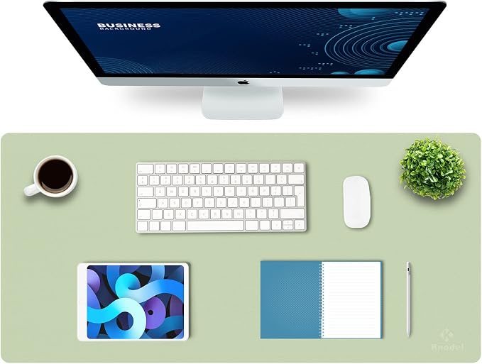 K KNODEL Extra Large Desk Mat, Leather Mouse Pad (35.4"x17", Light Green) | Desk Pad, Keyboard Pad, Computer and Laptop Mat, Desktop Protector and Cover, Writing Pad and Blotter for Home Office