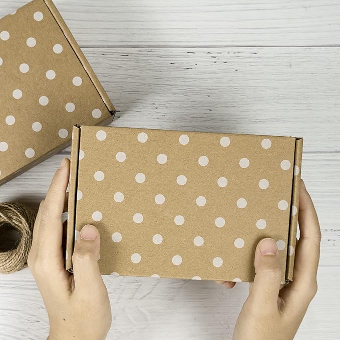 RUSPEPA Recyclable Corrugated Box Mailers - 6" x 4" x 1" - Cardboard Box Perfect for Shipping Small - 50 Pack - Kraft Dot