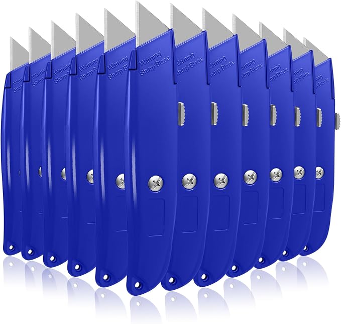 Lasnten 12 Pcs Box Cutter Bulk Retractable Utility Knife Heavy Duty Aluminum Alloy Carpet Knife Package Opener Cutter Blade for Cardboard Plastics Cartons DIY Home Warehouse Office(Blue)