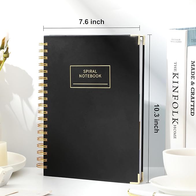 Yoment Hardcover Spiral Notebooks for Work School, B5 Journal Notebook with Tabs Dividers, Multi 5 Subject Notebook College Ruled, 240 Pages Lined Journal for Men, Back to School, Gifts, Black