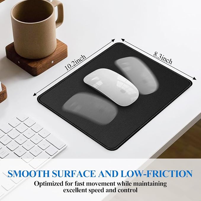 Mouse Pads, 3 PCS, Black Standard Mouse Pads, Office and Gaming,Stitched Edges, Rubber Anti Slip Base Mouse pad, Dirt Resistant, Durable, Square, 10.2 inches x 8.3 inches x 0.12 inches