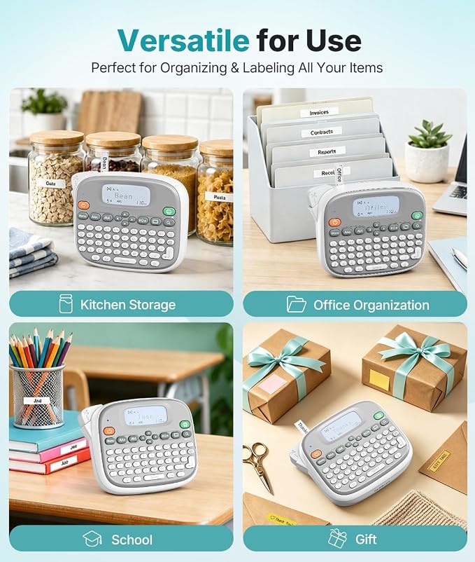 Rongta Label Maker Machine with Tape, Label Maker Waterproof with QWERTY Keyboard, TM95 12mm Portable Labeler for Home Organization, Office or School Supplier (Label Maker with 1 Tape, White)