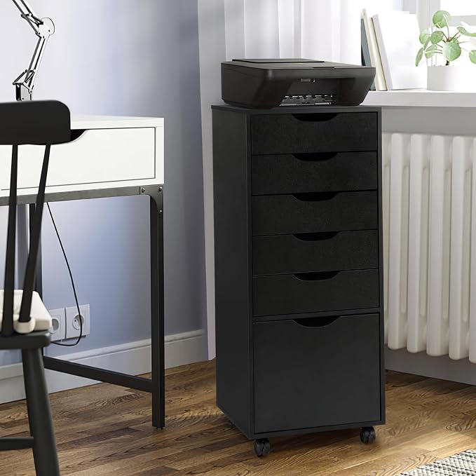 TUSY Mobile File Cabinet, 5-Drawer Storage Cabinet, Vertical Rolling Storage Organizer Chest with Wheels & Anti-Tip Kit, for Home Office, Craft Room, Black