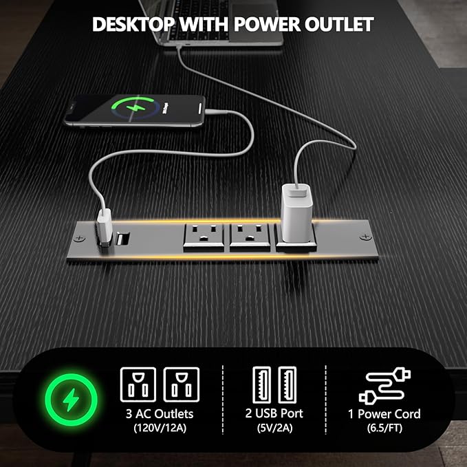 59 inch L Shaped Computer Desk with Power Outlets, Home Office Desk with 4 Adjustable Storage Drawers & 2 Monitor Stands, Two Person Gaming Table for Bedroom, Black