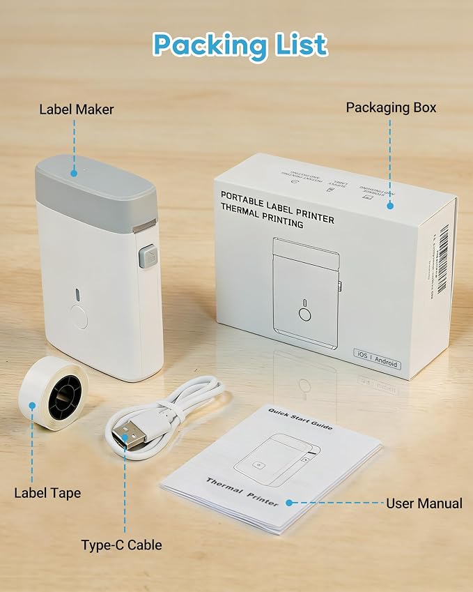 ORGBRO Label Maker, Bluetooth Label Maker Machine with Tape, DX1-White | Thermal Label Printer for Home, Office, School Organization, Fits Pre-Cut & Continuous Labeler, Sticker Maker, White