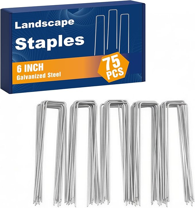 Whonline 75 Pack Landscape Staples 6 Inch, Galvanized Garden Stakes | U-shaped Ground Staples for Landscape Fabric, Yard, Tent, Lawn, Fence, Turf, Sod, Irrigation Pipes, Outdoor Decorations