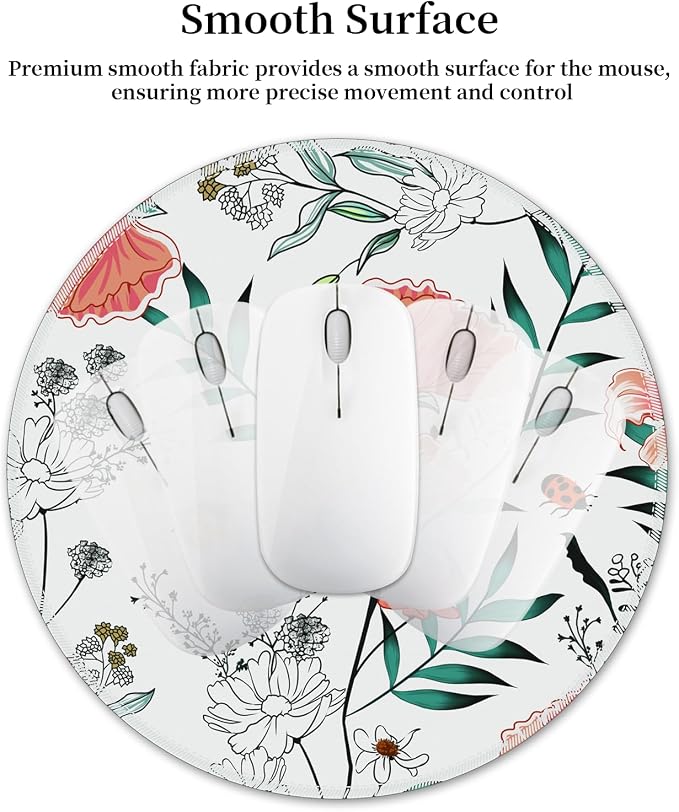 Hancynir Floral Round Mouse Pad, Small Mousepad for Office Desk Laptop | Mouse Mat for Computer, Non-Slip Rubber Base, Office Desk Decor, Gifts for Work Coworker Teacher, 8.6 Inch, Stitched Edges