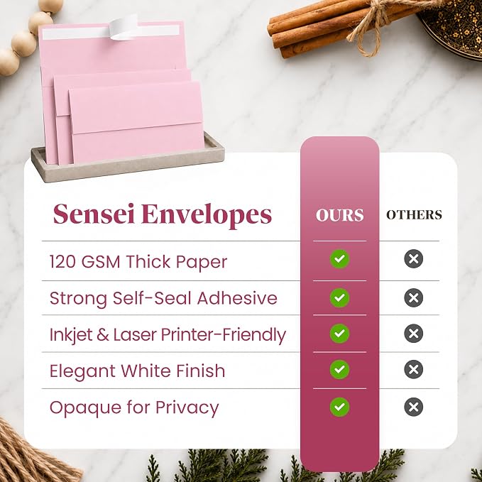 110 5x7 Pink Invitation Envelopes - for 5x7 Cards - A7 - (5 ¼ x 7 ¼ inches) - Perfect for Weddings, Graduation, Baby Shower - 120 GSM - Peel, Press & Self Seal - Square Flap