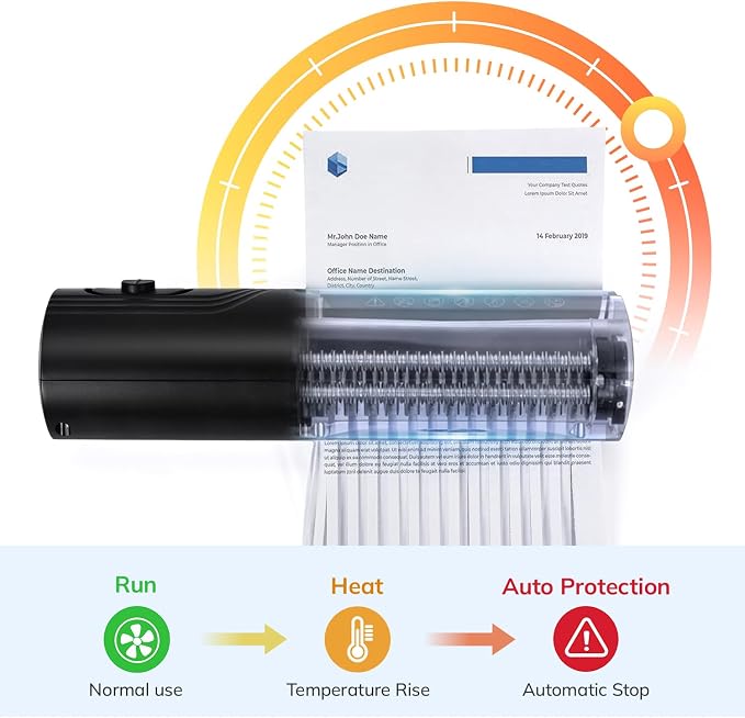Mini Paper Shredder, Portable Paper Shredder for Home, 3-Sheet Strip Cut 4mm, Compact Paper Shredder with Forward & Reverse and Overheat Protection, Small Shredder for Desk and Home Office (L, Black)