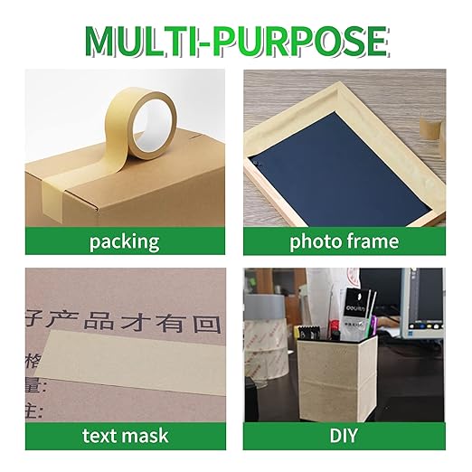 TAPEBEAR Eco-Friendly Kraft Paper Tape, Biodegradable Kraft Paper Tape, Recyclable Writable Packing Tape, Non-Coated Surface for Masking, Sealing, and Packaging Use, 2inch x 60yards, 36Rolls