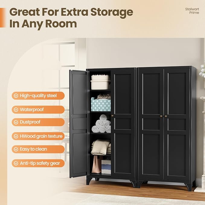 Metal Pantry Cabinet,Tall Kitchen Pantry Storage Cabinet with Doors and Adjustable Shelves - 61" Black Cupboard Cabinet for Kitchen, Living Room,Dining Room,Home