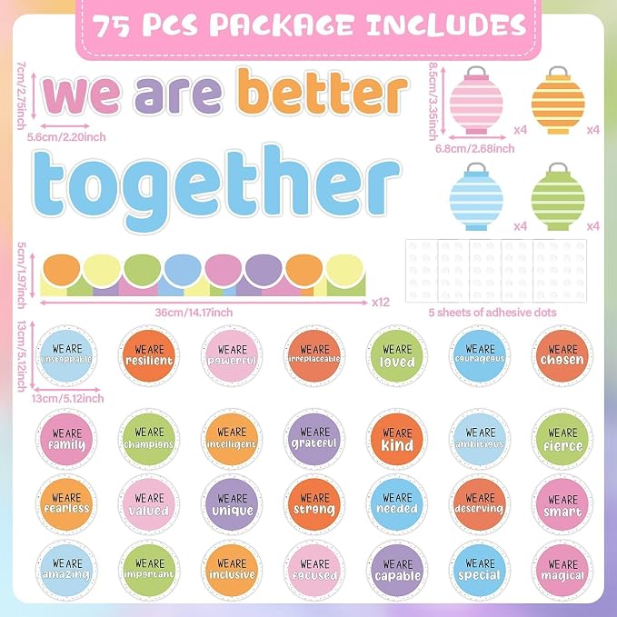 Pastel Affirmation Station Bulletin Board Set Motivational Together We are Better Bulletin Board Inspirational Positive Sayings Cutouts Classroom Decor for Back to School Decor Wall Door