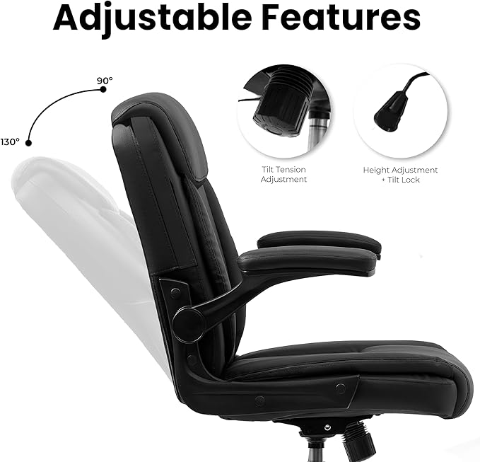 NEO Chair Office Desk Computer Chair Ergonomic Executive Mid-Back Leather Gaming Chair with Adjustable Flip-Up Armrests Wheels Swivel for Home Study Task (All Black)