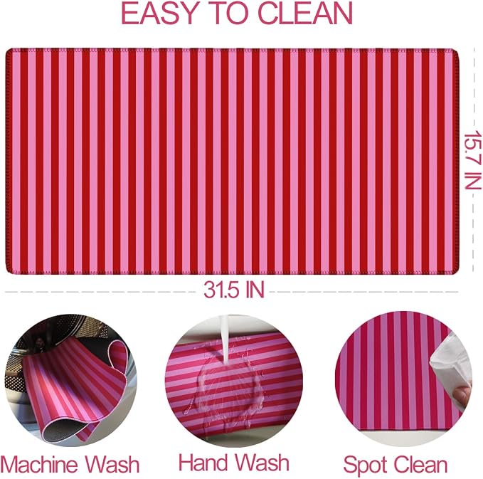 Pink Red Striped Desk Mat Cute Pastel XXL Large Gaming Mouse Pad Desk Pad Kawaii Aesthetic Cozy Keyboard Laptop Computer Mat Home Office Decor for Women