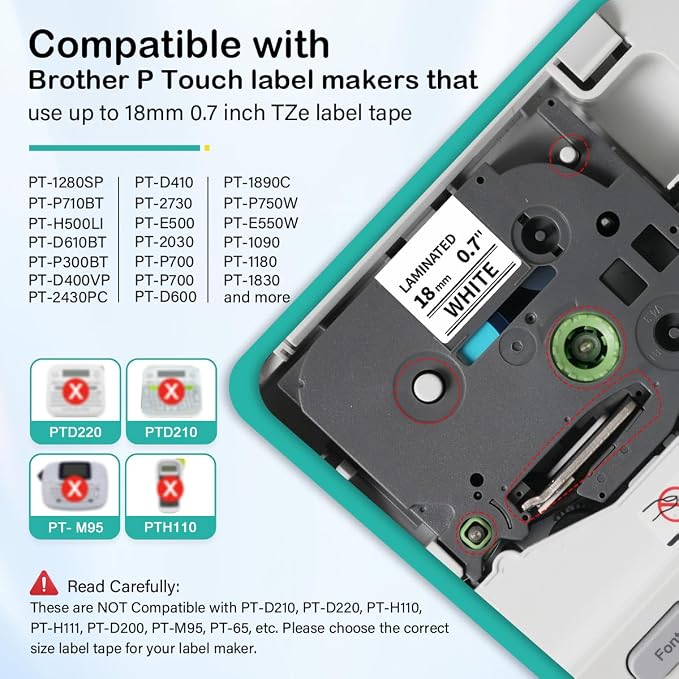 10-Pack TZe-241 TZe TZ Tape 18mm 0.7 Laminated White TZe241 | Compatible with Brother P Touch Label Maker Tape 18mm .7 for Brother PT-D400 PT-D410 PT-D600 D610BT PTD460BT Refills, 3/4''