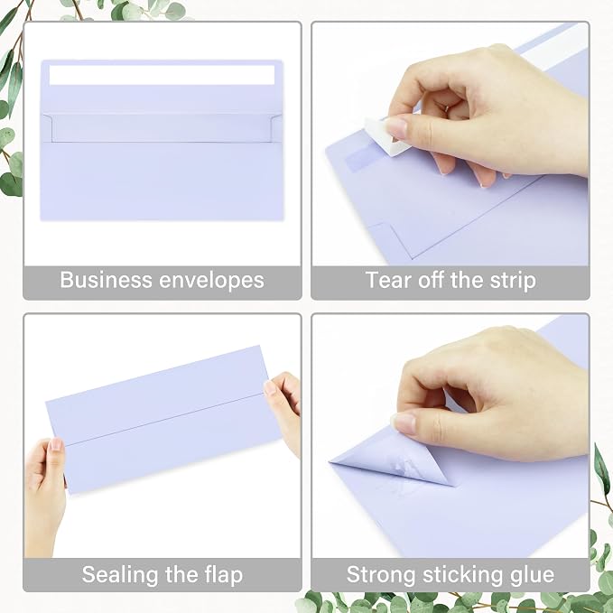 200 Pack #10 Lavender Envelopes Letter Size Self Seal Business Envelopes | Security Mailing Envelopes, 4 1/8 x 9 1/2 Inches