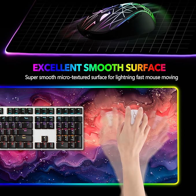 AIMSA Extra Large RGB Gaming Mouse Pad with 14 Light Modes, Extended LED Mouse Pad, Anti-Slip Rubber Base, Computer Keyboard Mousepad Mat, Abstract Purple Marble