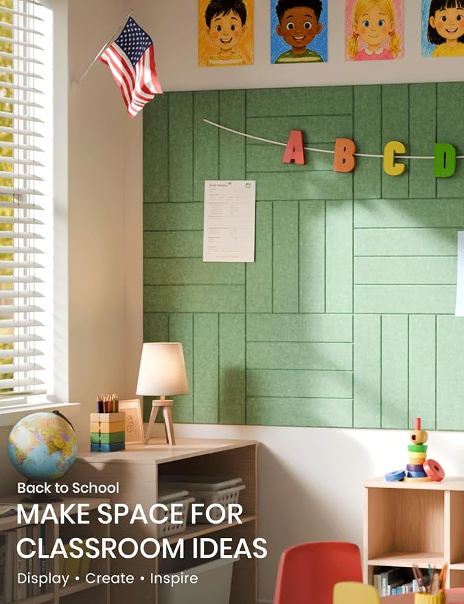 Fluxynara 48" x 36" Large Felt Bulletin Board, Moss Green | 12 Pack Cork Board Alternative with 60 Safe Adhesive Tabs, Felt Pin Boards for Wall Decor, Home, Office, Classroom, Dorm