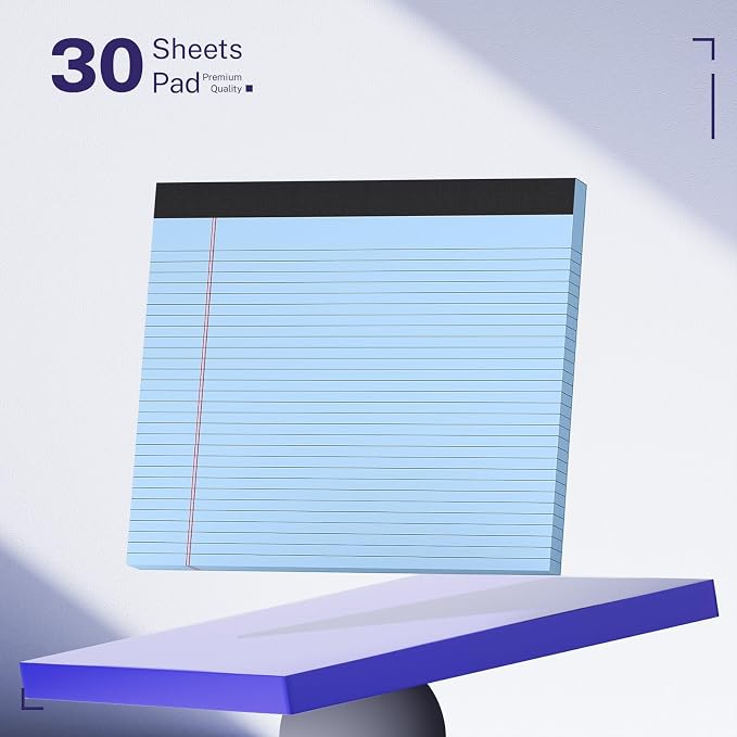 AILZFEI 3 Pack Wide Legal Pads 11" x 9.5" (Landscape Format) Blue College Ruled Note Pad Narrow Ruled 30 Sheets per Notepad Perforated Writing Paper with Thick Backboard Horizontal Pads of Paper