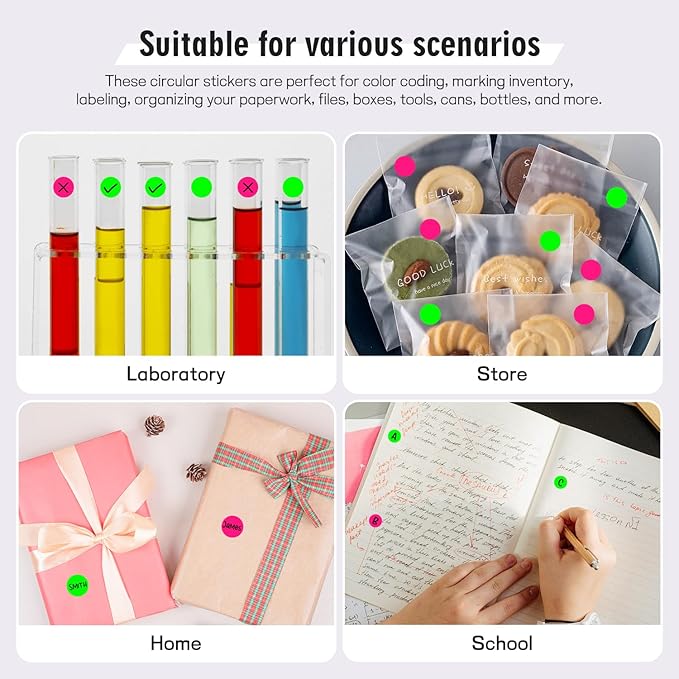 PARLAIM 1/2" Circle Dot Stickers 2 Rolls Pack 2000 Color Coded Labels for Home Commerce Business, Fluorescent Green + Fluorescent Pink