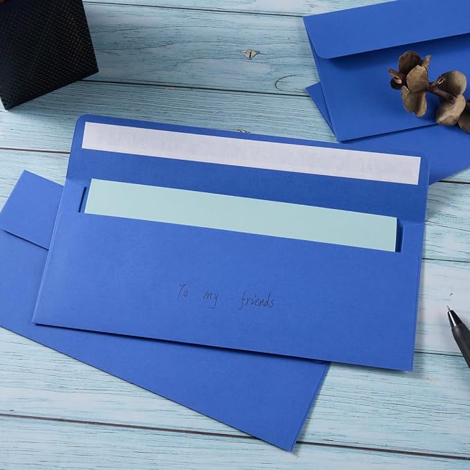 100 Pack Colored #10 Business Envelopes, 4.13 x 9.49 Inches, Blue | Self Seal, Standard Envelopes, For Office Checks, Business Letter Mailing, Greeting Card