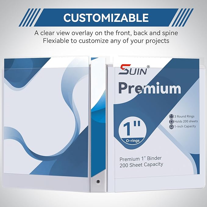 SUIN 1-inch 3 Ring Binder with 2 Interior Pockets, 1''Durable Binders Holds US Letter Size 8.5'' x 11'' Paper - Versatile Binders for Office, Home, and School Use, 6 Pack White