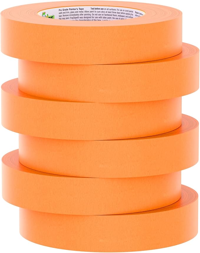 FrogTape ProGrade Orange Painters Tape, 1 Inch Wide (0.94 in. x 60 Yds), High Adhesion, Paint Tape for Indoor & Outdoor Applications, Orange, 6 Rolls (105673)