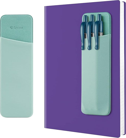 Epessa Stick-On Pen Holder for Notebook, Adhesive Pencil Sleeve Pouch for Hardcover Journals, Planners, Notebooks, Reusable Pen Pocket Organizer Easy to Remove (Green)