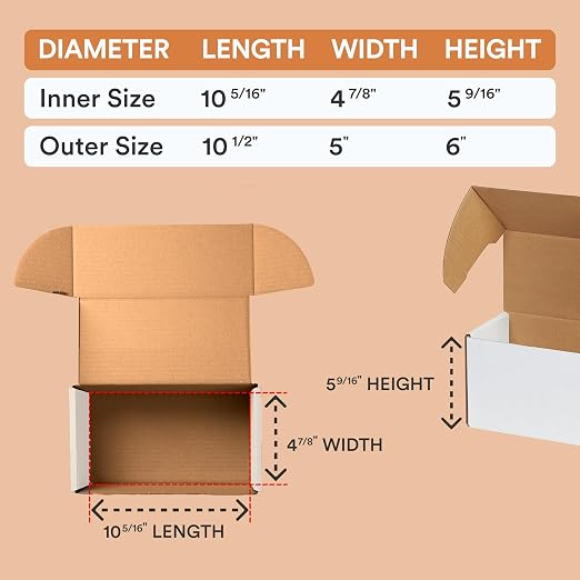 Box USA 10" Deluxe Shipping Boxes, 10 1/2"L x 5"W x 6"H, 50-Pack - White Box Mailers for Packaging, Storage, Gifts or Bulk Business Orders