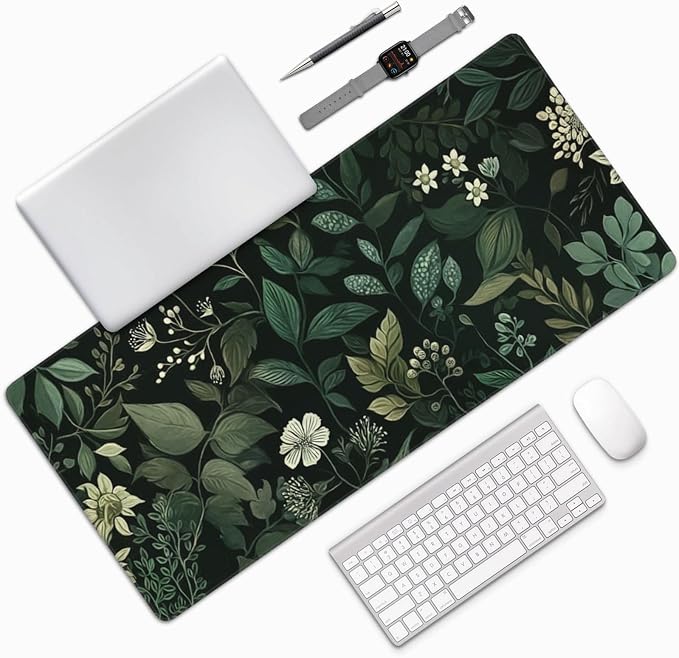 XXL Gaming Mouse Pad 35.4x15.7 Inch, Large Extended Desk Mat | Vintage Botanical Design, Non-Slip Rubber Base, Water-Resistant Surface and Stitched Edges for Gaming, Office & Home
