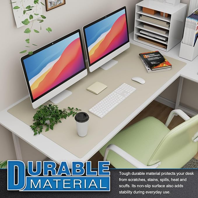 K KNODEL Extra Large Desk Mat, Leather Mouse Pad (47.2"x23.6", Ivory Cream) | Desk Pad, Keyboard Pad, Computer and Laptop Mat, Desktop Protector and Cover, Writing Pad and Blotter for Home Office