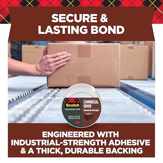 Scotch 3750 Commercial Grade Packaging Tape – Heavy Duty Clear Packing Tape, 1.88"" x 54.6 yd per Roll (6 Rolls) – Strong Hot Melt Adhesive for Shipping, Moving, Warehouse & Industrial Use