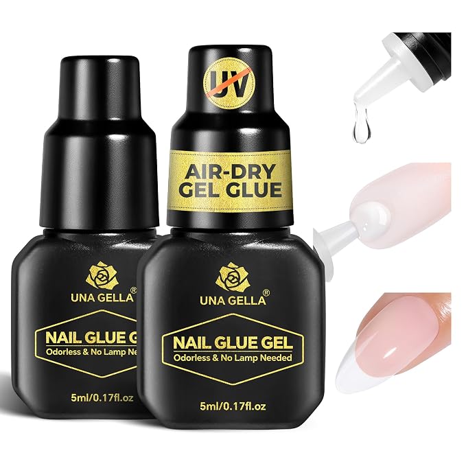 UNA GELLA 2Pcs 5ml Super Strong Gel Nail Glue for Press Ons: No U V Lamp Needed Glue Gel, Travel-Size Nail Adhesive for Press on Nails, Nail Tips&Acrylic Nails-Quick Dry, No Smell, Long-lasting | No U V Lamp Needed Glue Gel, Travel-Size Nail Adhesive f...