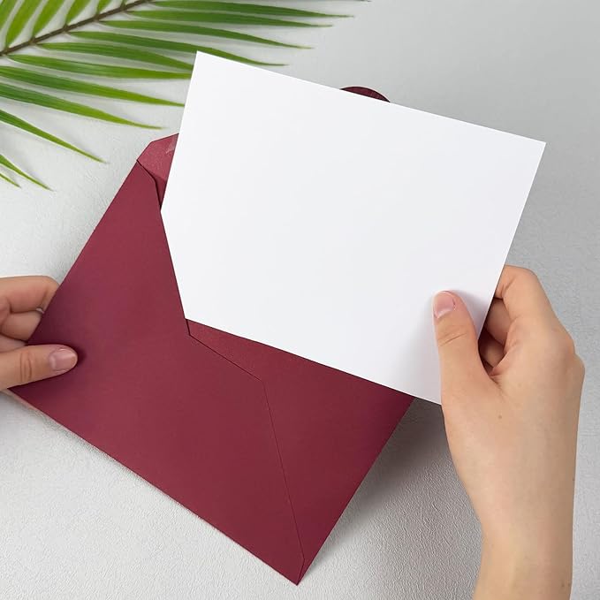 50 PCS Burgundy Colorful A7 Envelopes with Stickers, 5x7 Envelopes for Greeting Cards, Great for Invitations, Wedding Invitation, Birthday, Baby Shower, Graduation