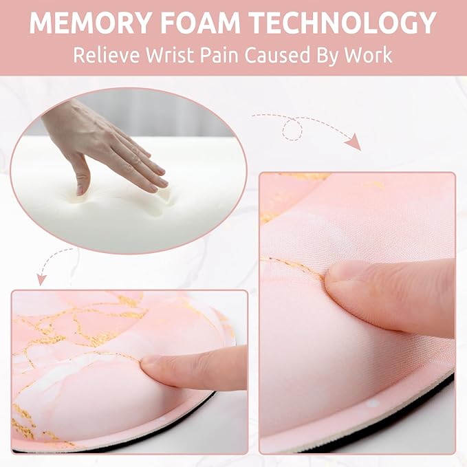 Ergonomic Mouse Pad with Wrist Rest, Small Mousepad with Non-Slip Rubber Base and Smooth Surface, Pink Mouse Pads for Desk, Office Desk Accessories