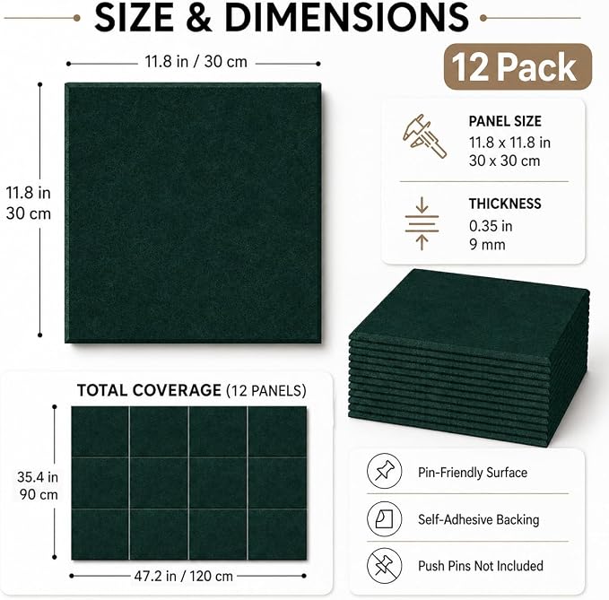 Felt Bulletin Board Tiles, Cork Board Alternative, 48 x 36 in | 0.35 in modular felt wall tiles for notes, photos, schedules, reminders in offices, classrooms, home & office workspace