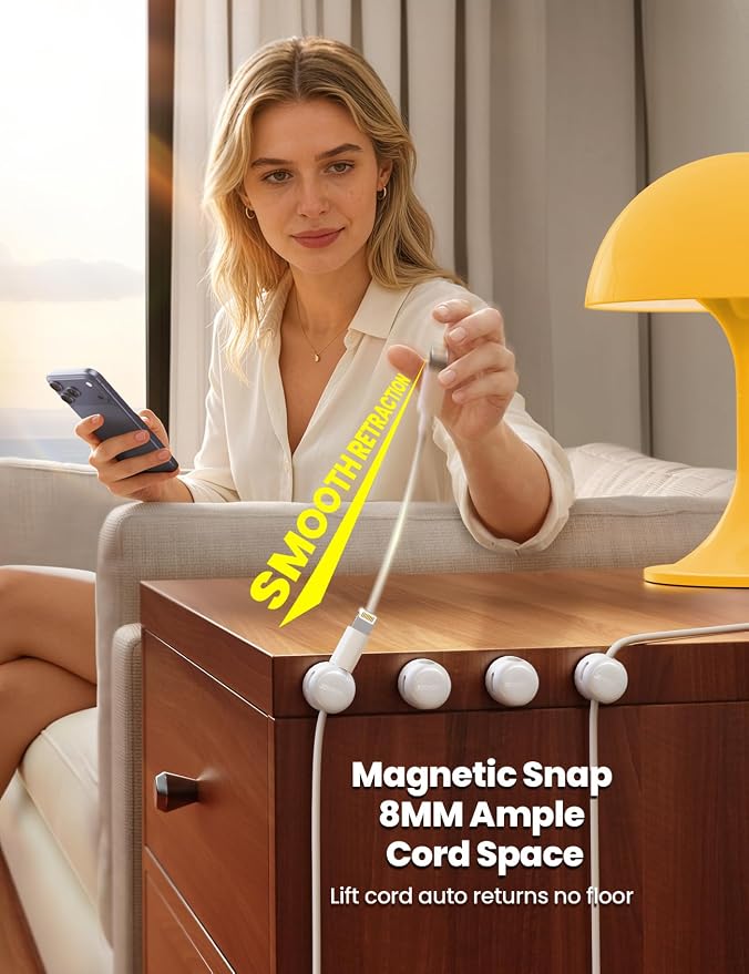 JOYROOM 8 Pack Magnetic Cable Clips, 360° Swivel Cord Organizer Wire Holder | Strong Adhesive Rotatable Cable Management Accessories for Home Nightstand Phone Charger Car Wall Office Desk Organization