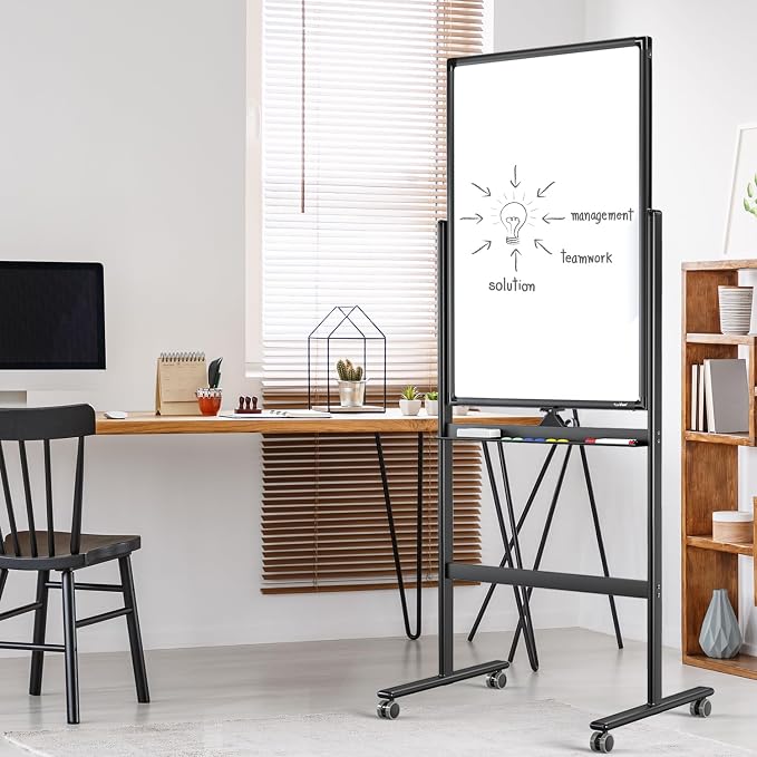 Rolling Whiteboard 40”x24” Standing White Board Dry Erase Board on Wheels | Height Adjustable, Magnetic Surface, Dry Erase, With Stand, Ideal for Classroom, Office, School, Home, Homeschooling, Teacher