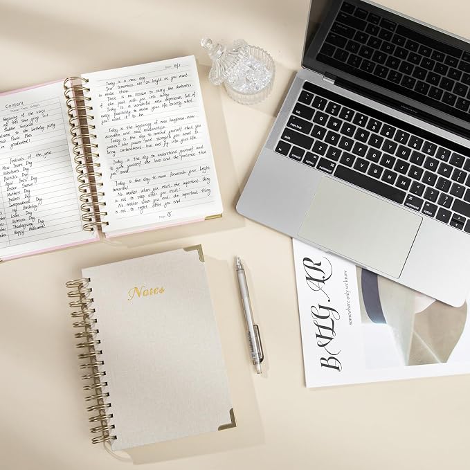 Spiral Notebook Journal, 328 Pages Linen Hardcover College Ruled Notebook, Lined Thick Journals for Women Men, B5 Thick Spiral Journal for Writing, 100GSM Paper, Cute Notebooks for Work School