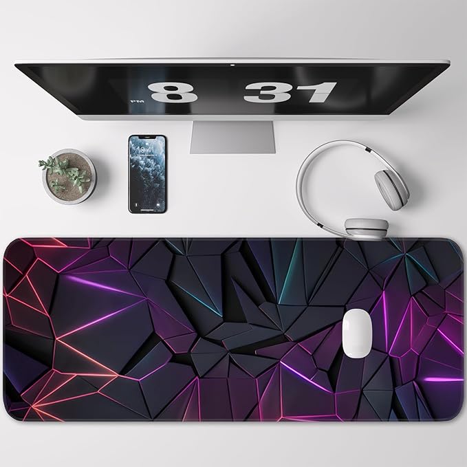 Stylish Geometric Design Gaming Mouse pad, Non-Slip Rubber Base, Stitched Edges, 31.5x11.8 inch Large Mouse pad, Suitable for Gaming and Desk Pads