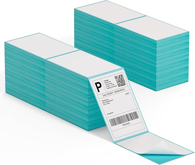 MFLABEL 4x6 Direct Thermal Labels (4000 Labels) 4" x 6" Perforated Shipping Labels Compatible with Zebra Printers Fanfold Thermal Label Stickers for Shipping Packages - 4 Stacks Blue Labels