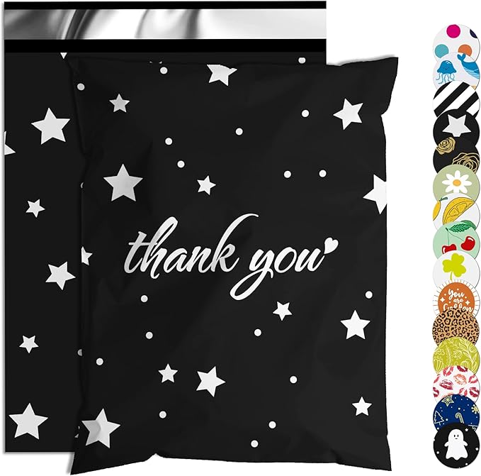 Thank You Poly Mailer 10x13 Inch 25 Pcs, Waterproof and Tear-Resistant Shipping Bags for Clothing, Strong Mailing Bags with Self-Seal, Stars Printed Packaging Bags for Small Business