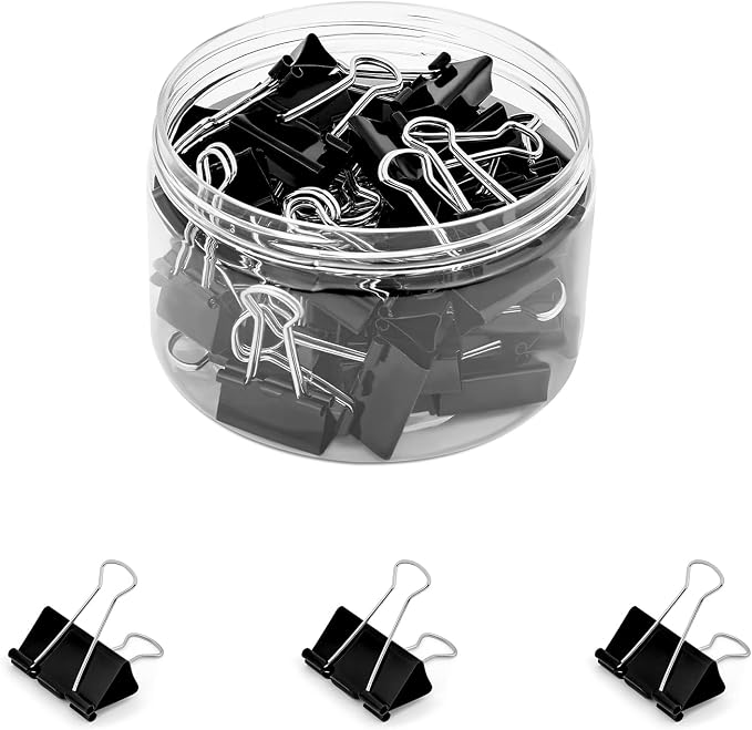 Temiary Binder Clips, Medium Metal Binder Paper Clip Black 0.98Inch, 48 Pcs | Colored Binding Paperwork Clamp Bulk for Office, Home, School