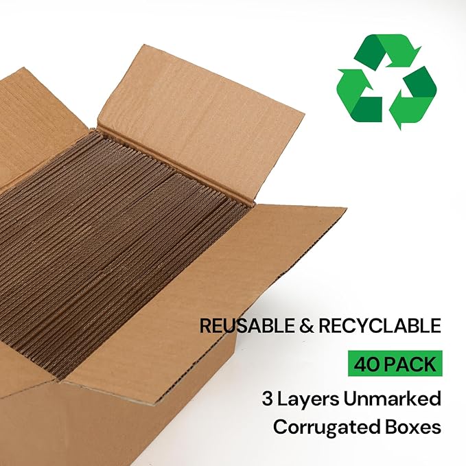 Rempry 40 Pack 5x4x3 Shipping Boxes Brown, Small Corrugated Cardboard Box for Mailing, Packaging Small Business, Kraft Mailer Boxes