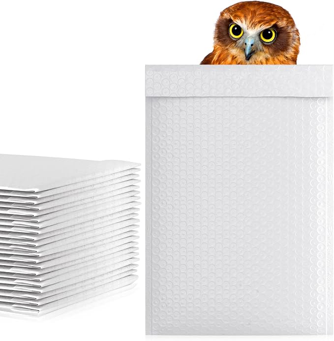 Poly Bubble Mailers, 12.5 x 18 Inch White Padded Mailers, Self Seal Shipping Envelopes, Lightweight Poly Mailer Bags, Waterproof Mailing Bags, Pack of 50