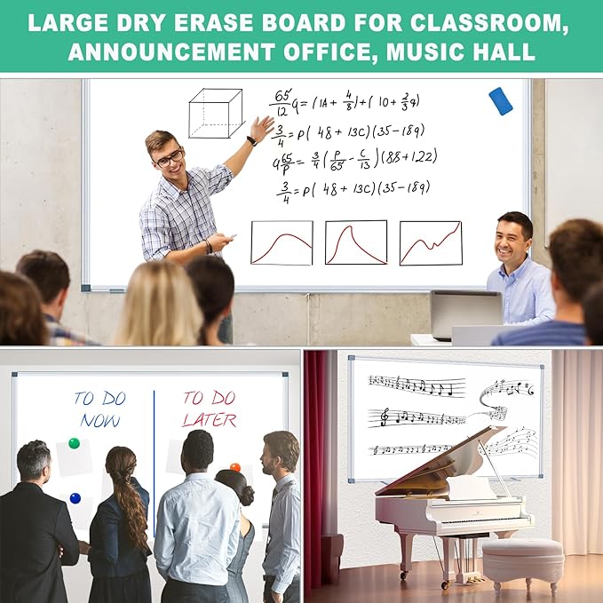 Whiteboard Dry Erase White Board for Wall 60x40 (2pcs) Magnetic Boards for Office Classroom & Home, Large Wall White Board Including 6 Markers, 20 Magnets, 2 Erasers