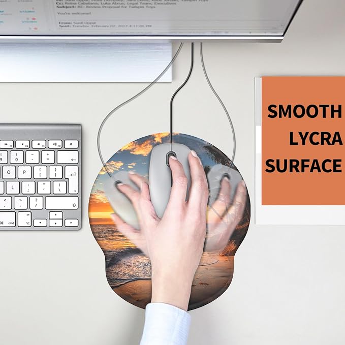 Mouse Pad with Wrist Rest, Comfortable Computer Mousepad with Gel Wrist Support Smooth Surface and Non-Slip PU Base for Pain Relief, Laptop, Office & Home (Sunset)