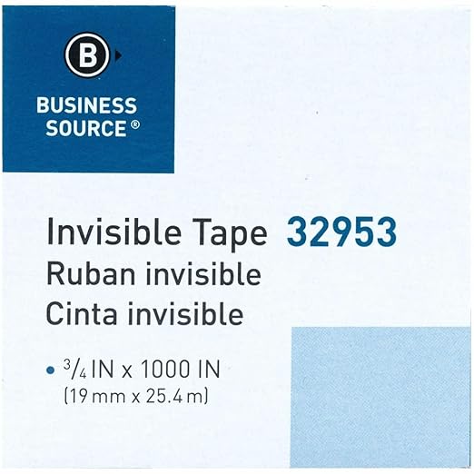 Business Source Premium Invisible Tape Refill Roll, 1" Core, 0.75" x 1000", 12 / Pack, 12 Packs/Carton (144 Total Rolls)