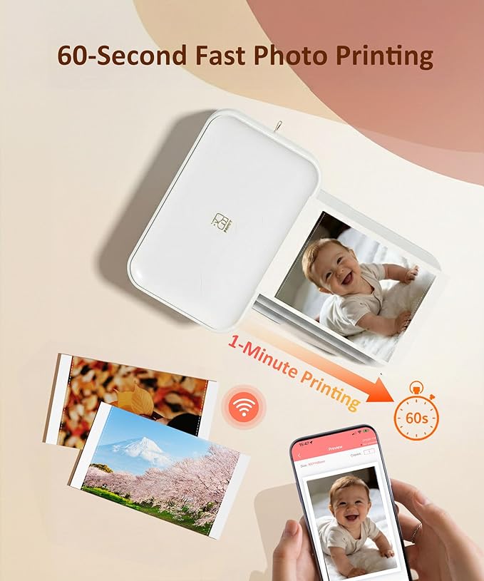 HPRT CP4100 4x6 Photo Printer with 108 Sheets & 2 Ribbons, Full-Color Thermal Dye Sublimation Wi-Fi Printing, Portable Instant Picture Printer for iPhone/Android, AR Video, Fun App, Home Use, White