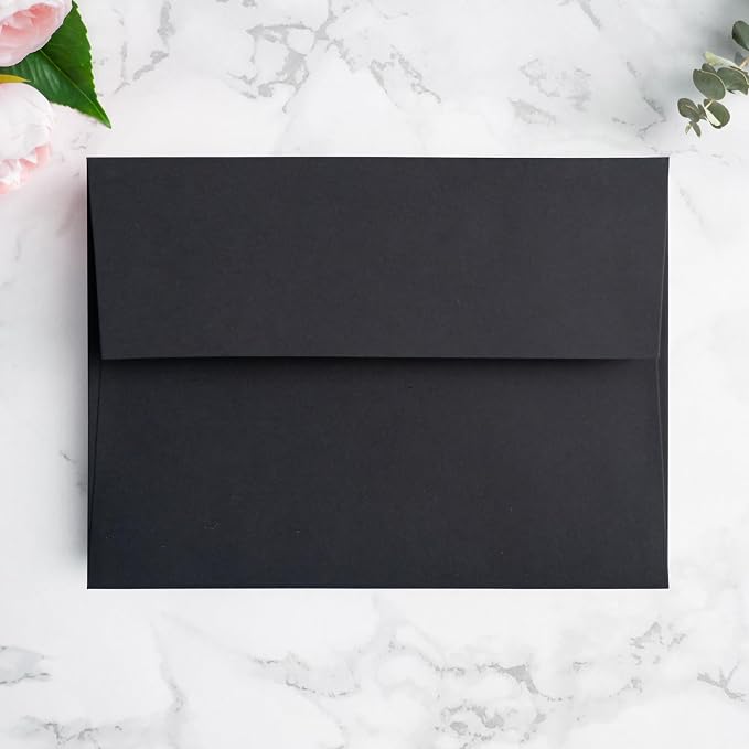 PONATIA 50 Pieces Black 5x7 Envelopes, A7 Envelopes Self Seal for Weddings, Invitation Cards, Photos, Postcards, Greeting Cards Mailing, Baby Shower, Graduation, Christmas Gift Cards